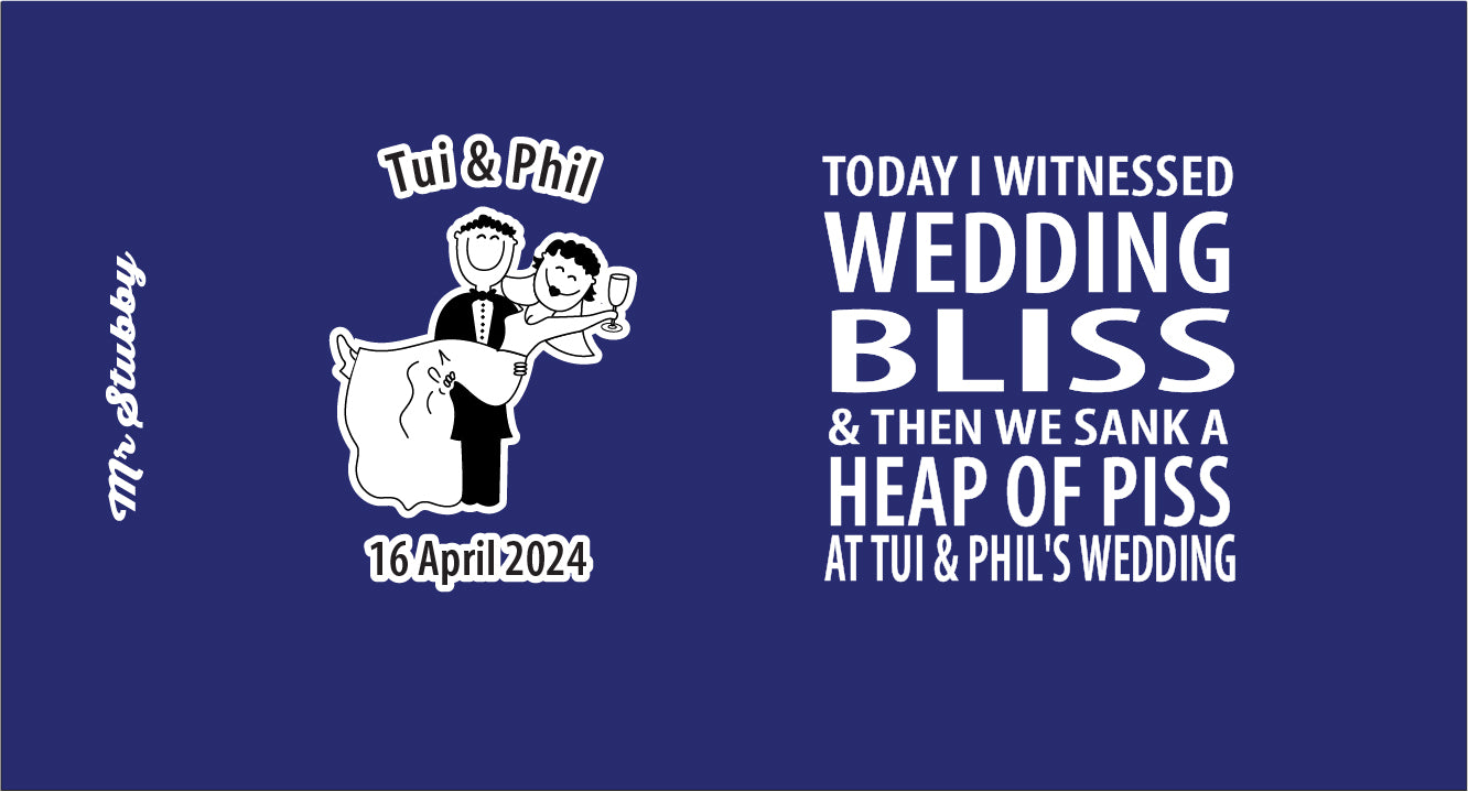 Wedding-themed graphic with text and illustration on a blue background