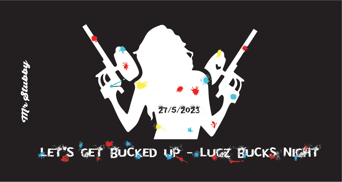 Black background with white silhouette of a person holding rifles and colorful text.