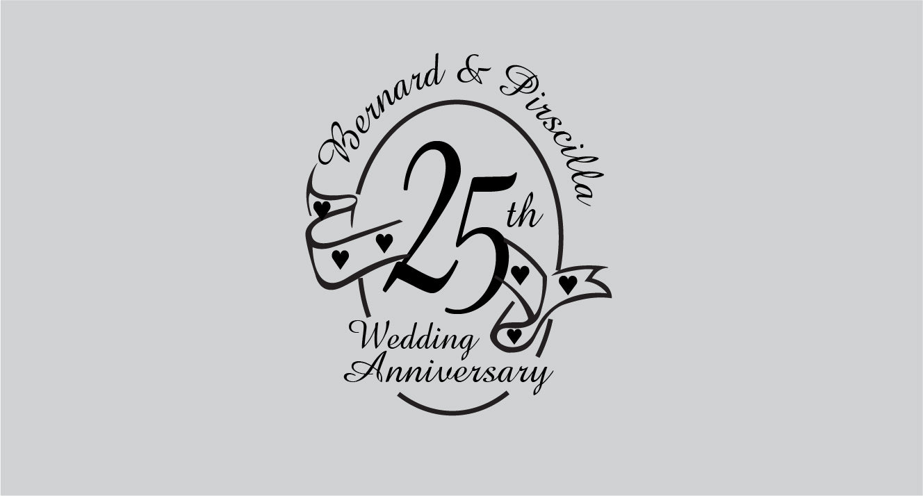25th wedding anniversary stubby holder with hearts on a light gray background