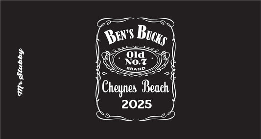 Black and white graphic with 'Ben's Bucks' branding on a black background