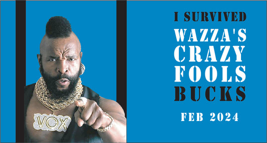 Person with a mohawk and necklace against a blue background with text about surviving an event.