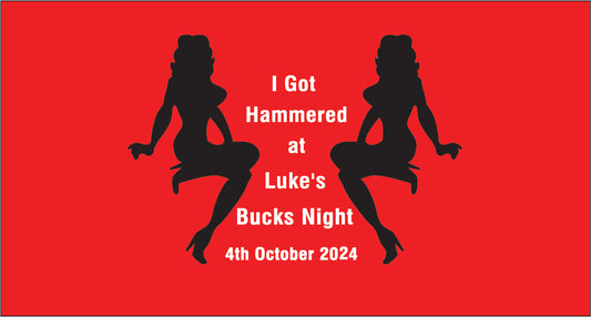 Red background with black silhouettes of two people and text on a red background